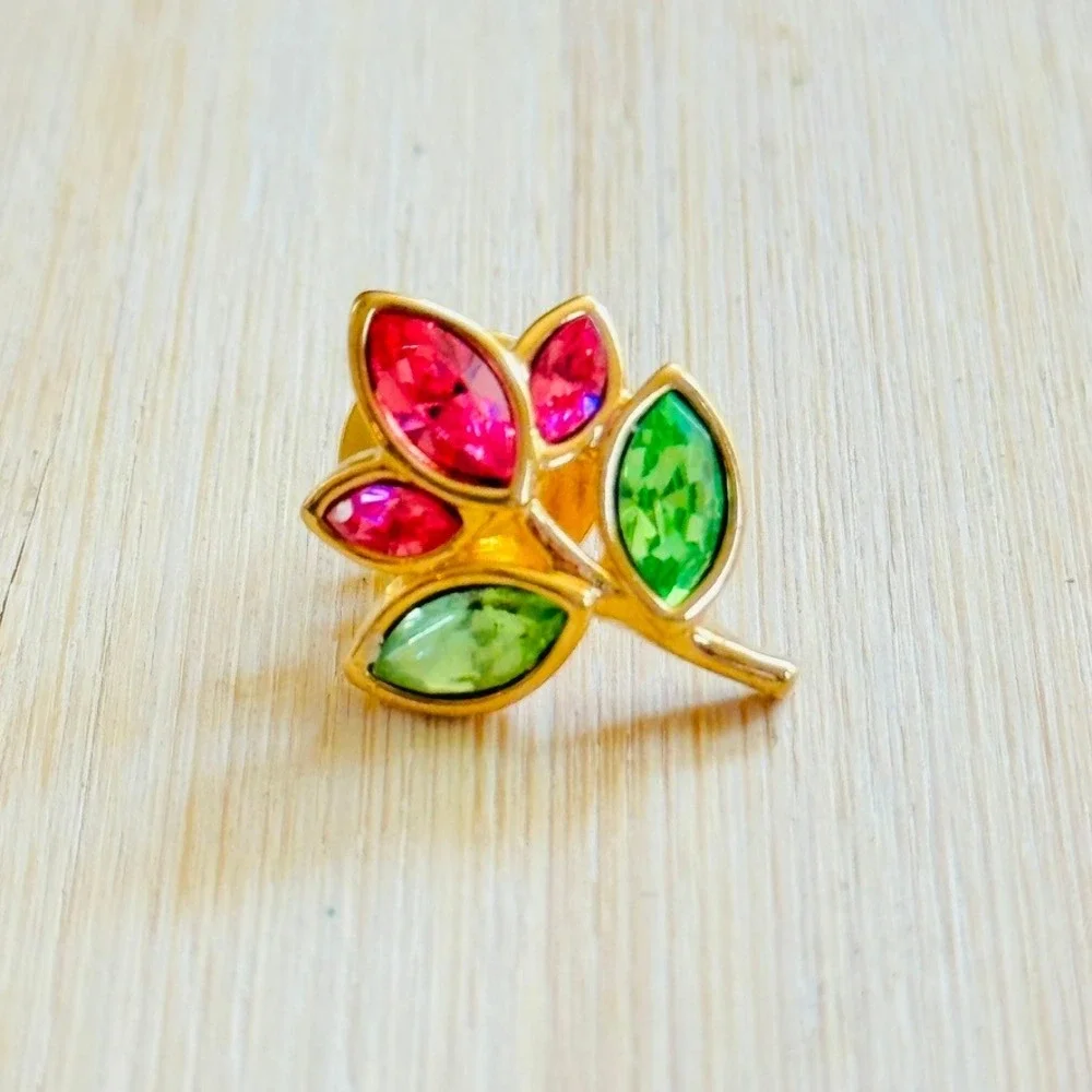 VTG Swarovski Flower Push Pin Swan Signed Marquise Navettes Crystal Rhinestones